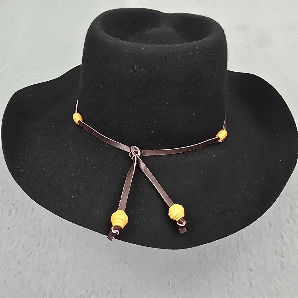 Cavalry Hat Unisex One Size Black Wool Pinched Crown Wide Brim Western Cord Cap